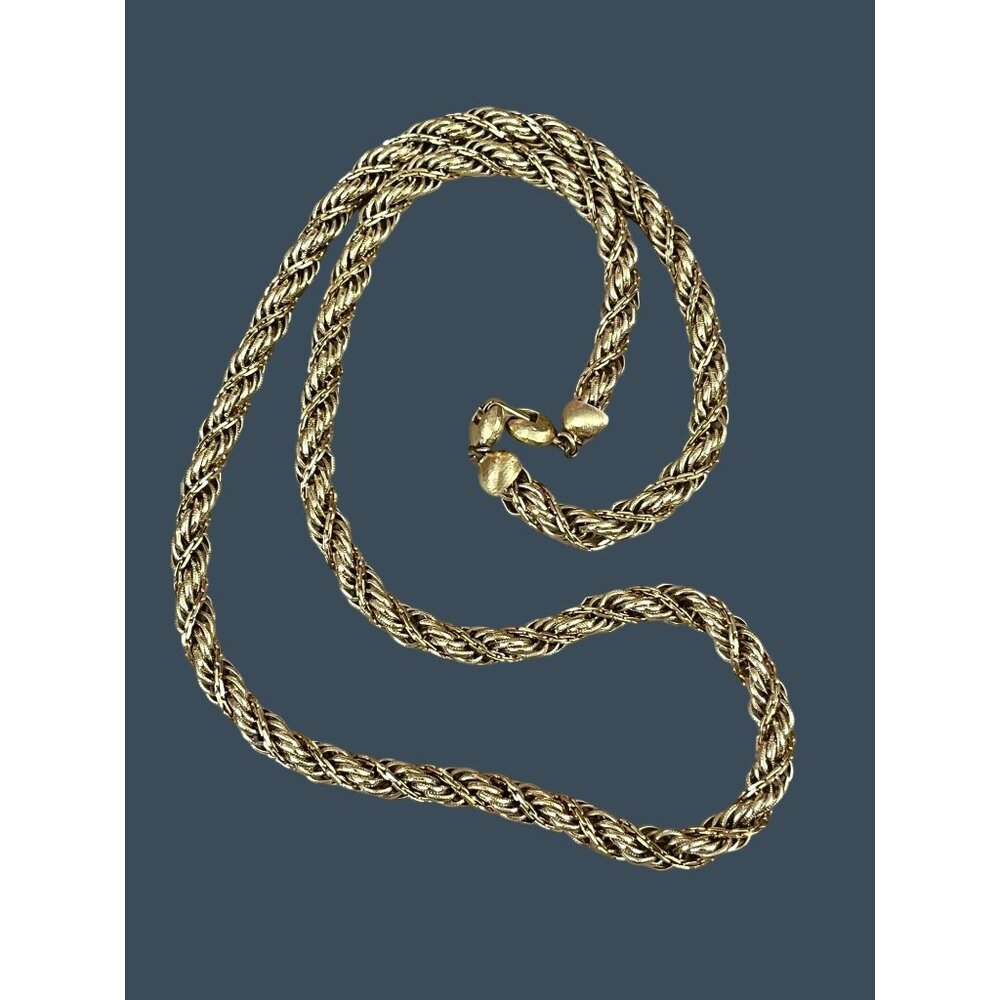 Vintage Monet Gold-Tone Twisted Rope Chain Necklace With Textured Beads & Clasp